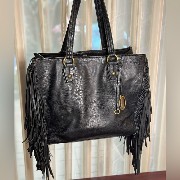 Carlos Santana fringed black leather bag. - Picture 1 of 13
